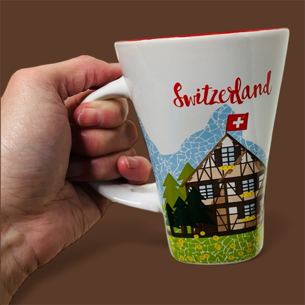 Switzerland Themed White Mug with Spoon
